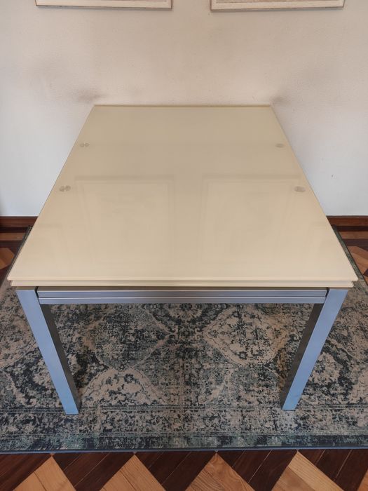 Mesa de Jantar Vidro Fosco Extensível (120+40+40cm)