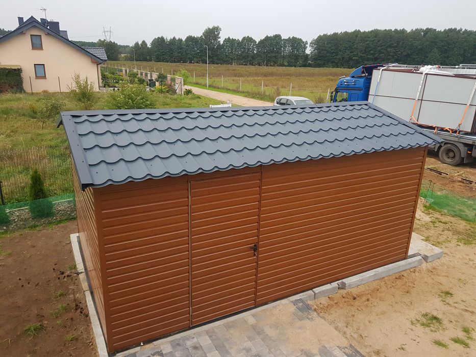 Garaż blaszany ORZECH ZŁOTY DĄB Blaszak DREWNOPODOBNY 6x5 6x6 8x5 8x6