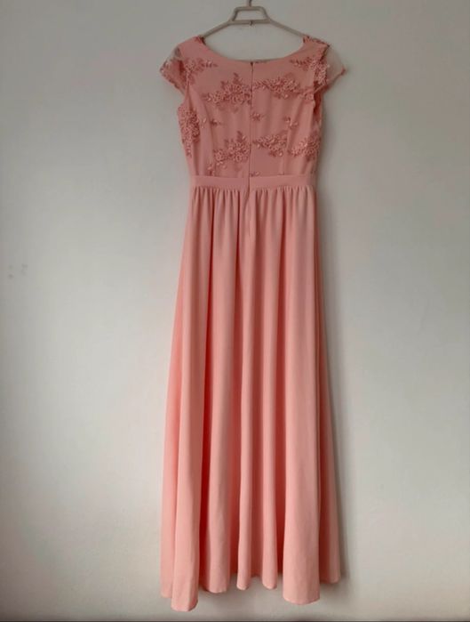 Sukienka maxi weselna Bosca 38 pudrowy róż