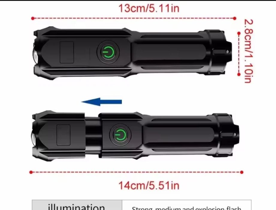 Ультро світлий перезаряжаємий фонарік
