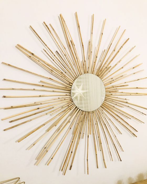 Duże okrągłe lustro dekoracyjne bambusowe słońce boho 84cm