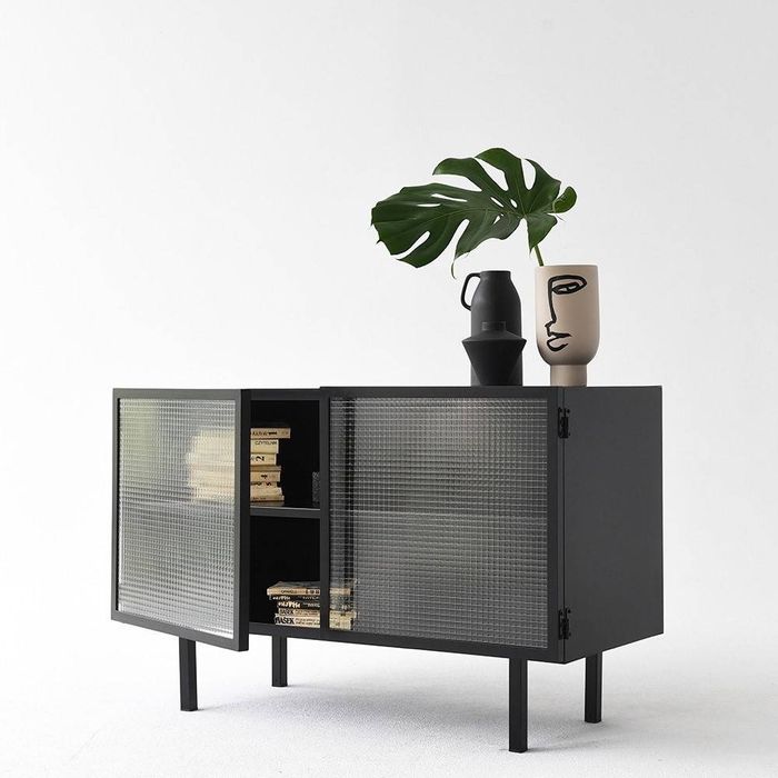 Komoda z metalu i szkła hartowanego