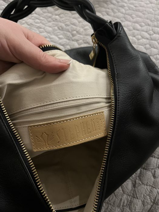 Шкіряна сумка на плетеній ручці