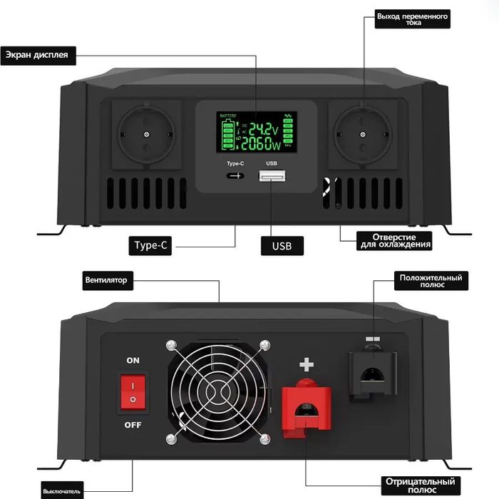 Інвертор чиста синусоїда 12V 24V 4000W Datou Boss TY-PSW-4000