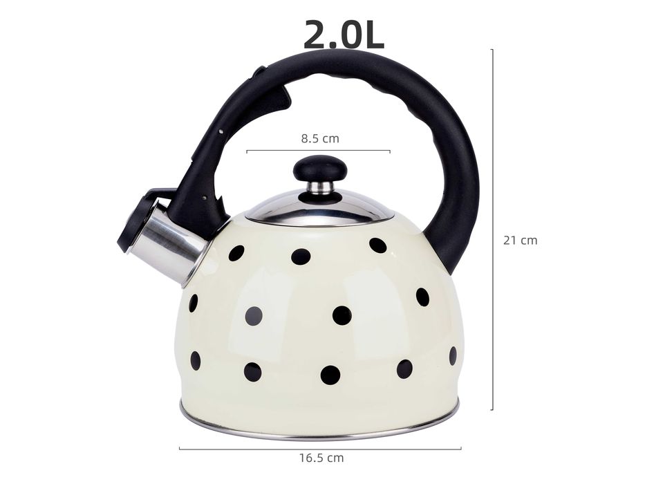 Czajnik 2L emaliowany kremowy w czarne kropki z gwizdkiem Elitehoff