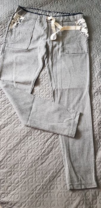 Wendy Trendy M spodnie w jodełkę eleganckie bawełniane