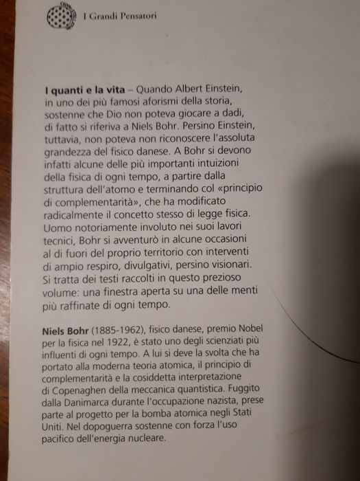 Livro de Niels Bohr: I Quanti e la Vita: Unità della Natura. Unità della Conoscenza