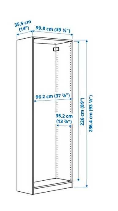 IKEA Obudowa szafy, biały, 100x35x236 cm +półki PAX