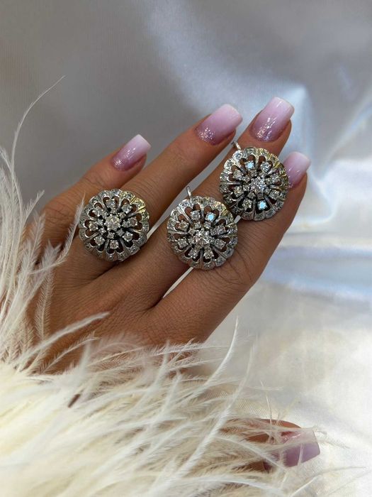 Komplet kolczyki i pierścionek z naturalnymi diamentami 4.00Ct