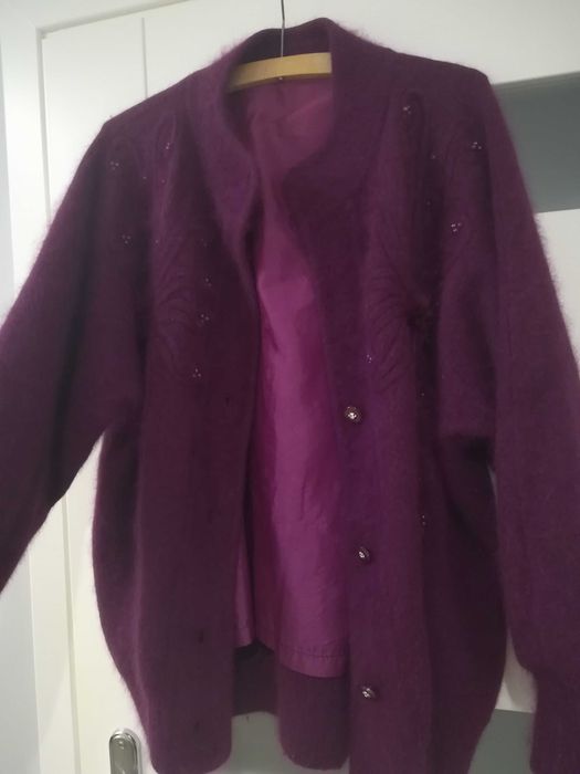 Piękny płaszcz sweter ALPAKA z wełny angory r. 44