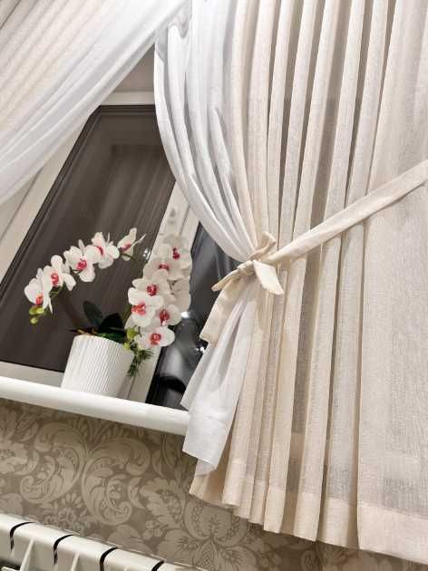 Коротка тюль штори льон 1.6м висота на кухню, арка, гардины батист