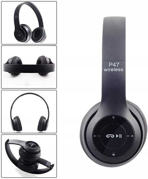 Słuchawki bezprzewodowe nauszne na głowę wygodne czarne z mikrofonem