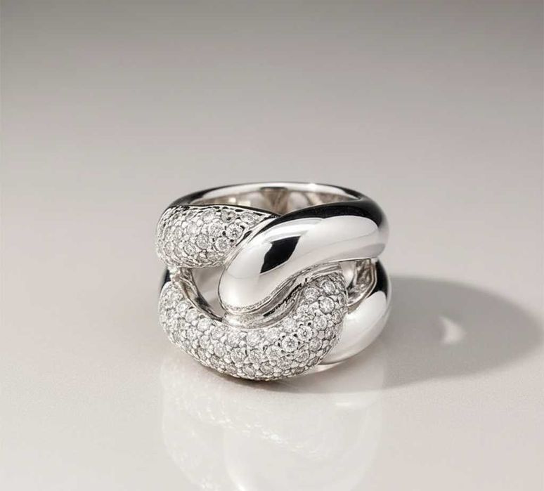 Pierścionek Giorgio Martello Milano–srebro 925 cyrkonie, pleciony wzór