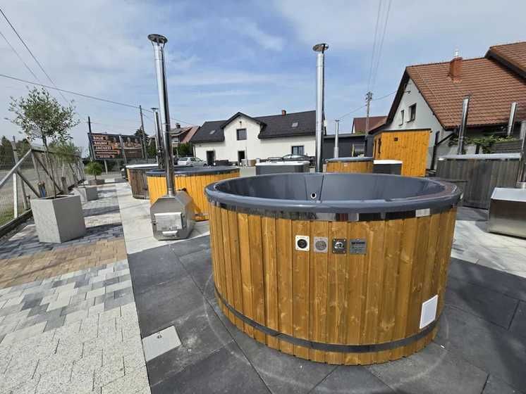 Balia ogrodowa z piecem, jacuzzi, sauna, ruska bania, spa