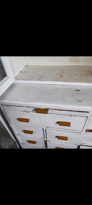 Duży kredens  cm z nadbudówką – szuflady + 2 dodatkowe, vintage