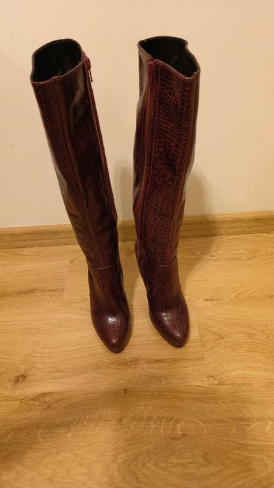 Kozaki szpilki - Kazar z naturalnej skóry, krokodyl  36