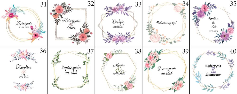 Zaproszenia slubne wesele rustykalne kwiatowe kwadratowe rebus wzory