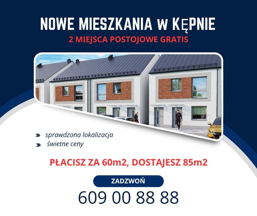 Kupujesz 60m2, dostajesz 85m2. Plus 2 miejsca postojowe GRATIS !!!