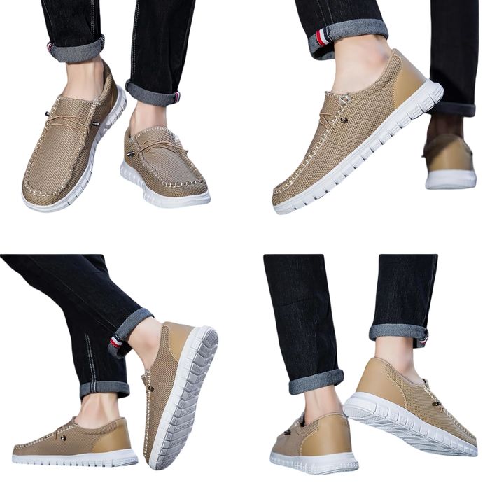 Męskie buty sportowe mokasyny slip-on, lekkie, beżowe, 46 EU