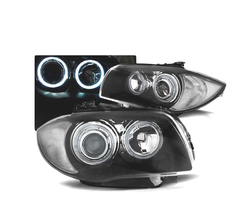 FARÓIS BMW E81 E87 E82 E88 ANGEL EYES LED PRETOS