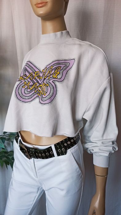 Sg Krótka biała bluza z motylem 36 , 38 M H&M bluza damska 36 , 38