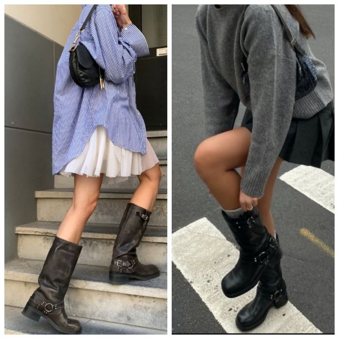 H&M 40r czarne skórzane botki w motocyklowym stylu wsuwane