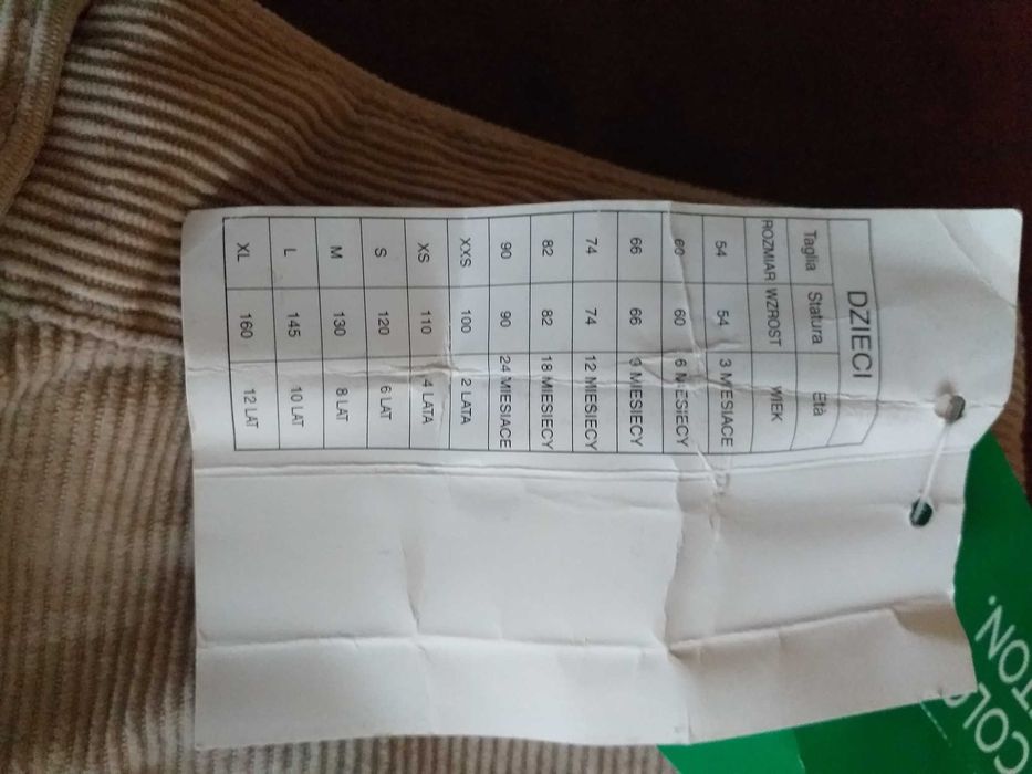 Spodnie sztruksowe dla chłopca Benetton rozmiar M
