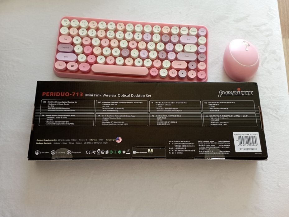 Teclado + rato sem fios (com recetor USB e adaptador)