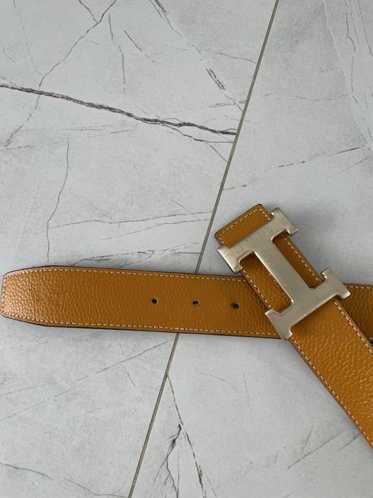 Skórzany pasek dwustronny klamra H  modny