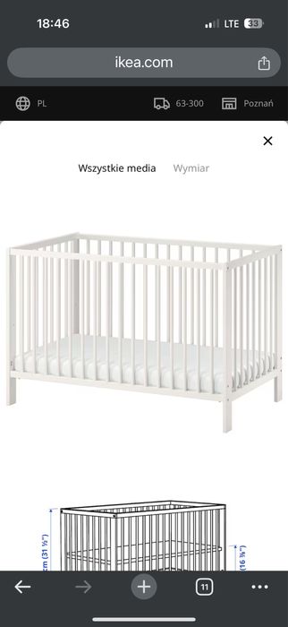 Łóżeczko niemowlece + materac i akcesoria