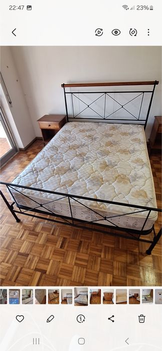 Cama casal em ferro+ mesinhas+ colchão