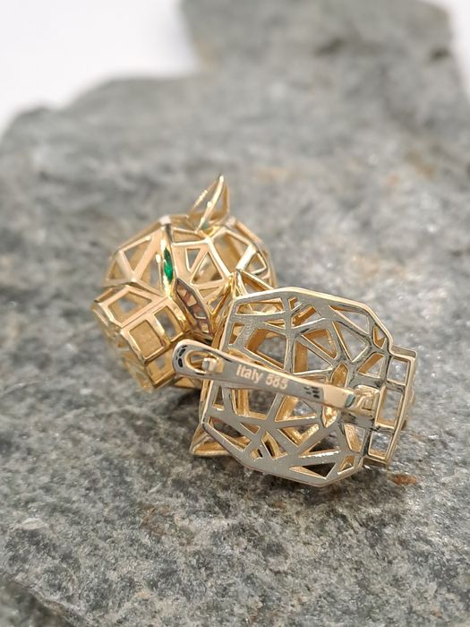 Złote kolczyki Pantery 585 Nowe Angielskie zapięcie