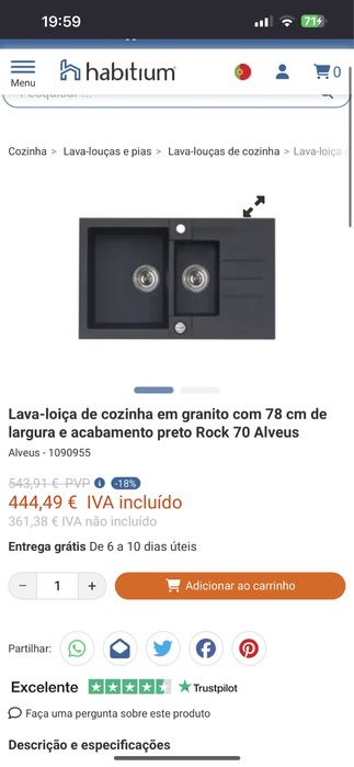 Lava-loiça de cozinha em granito NOVO rock 70 alveus