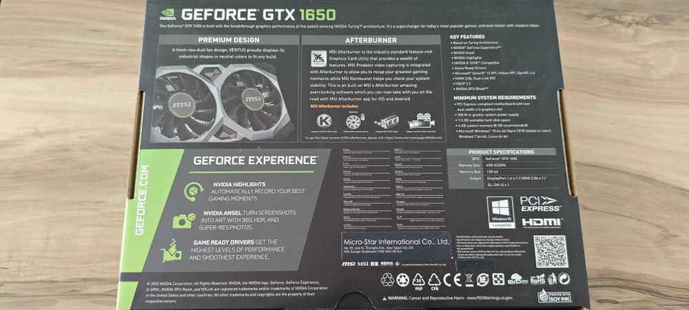 Placa Gráfica MSI GTX 1650 Ventus XS 4GB – Excelente Estado