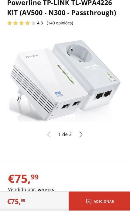 Powerline TP-LINK TL-WPA4226 KIT (AV500 - N300 - Pass-through)64409246742915122