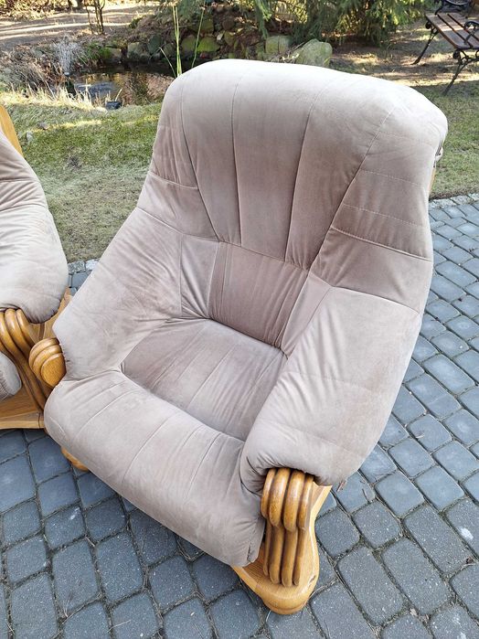Wypoczynek dębowy, kanapa, 2 fotele
