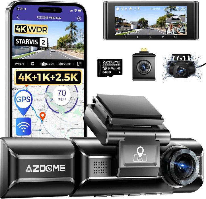 AZDOME M550 MAX 4K 3-kanałowa kamera 4K  1080P 2,5K kamera samochodowa