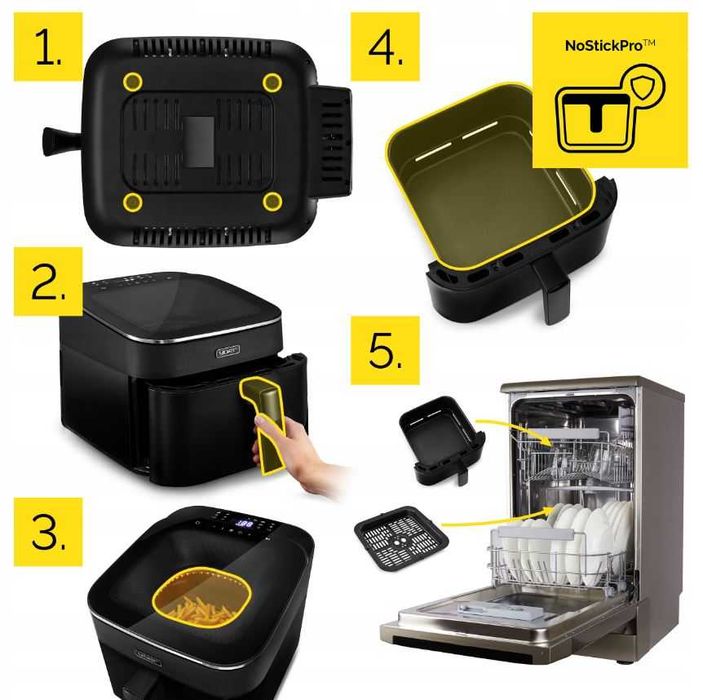 Frytkownica beztłuszczowa 6,5L Air Fryer 1700W Duże Okno + Przepisy