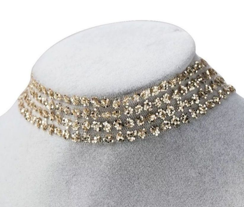Złoty choker naszyjnik cekiny nowy