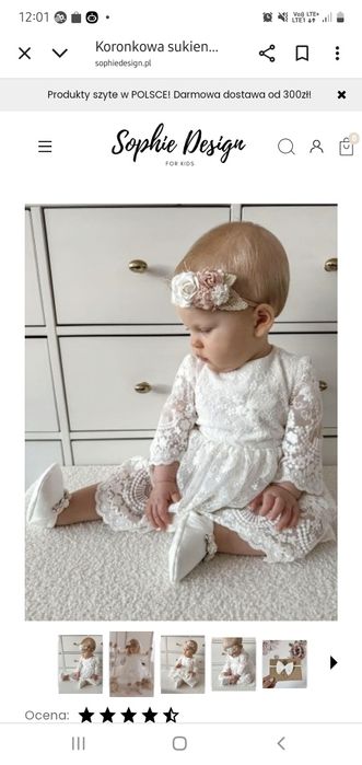 Urocza sukienka BOHO z dodatkami do chrztu Sophie Design Holly 62/68