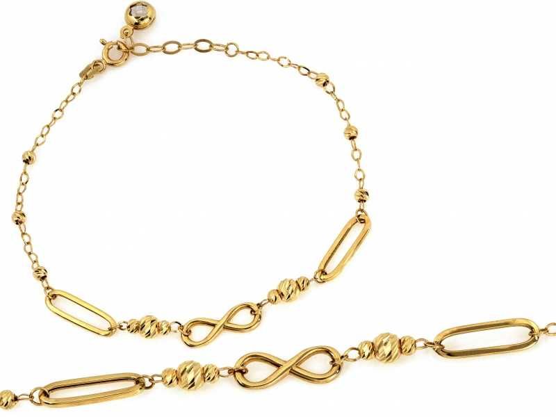 Złota bransoletka z kulkami i nieskończonością pr585