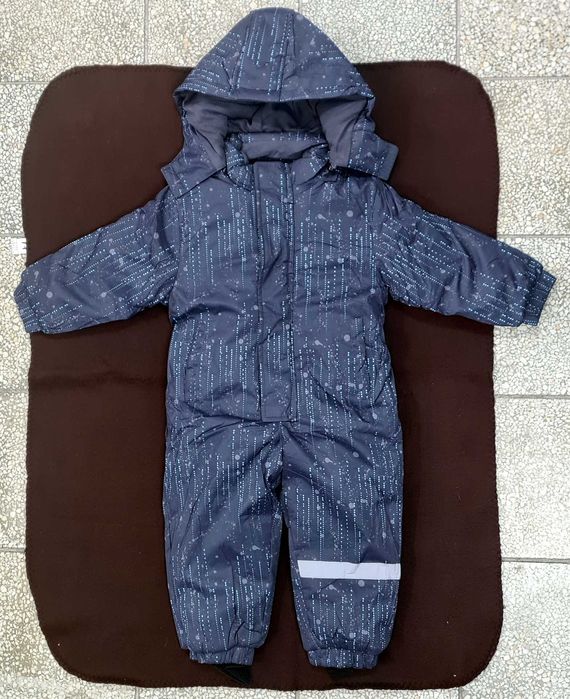 Kombinezon jednoczęściowy zimowy narciarski na sanki 98 szary kropki