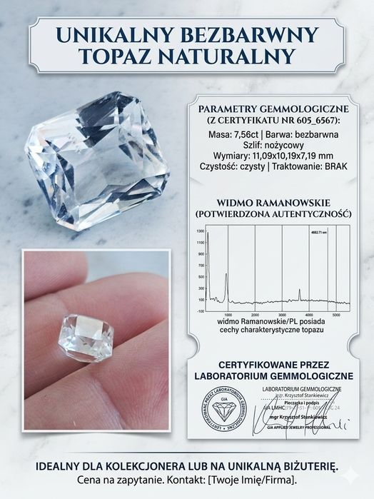 Klejnot kolekcjonerski, naturalny topaz bez skazy, 7,56 CT