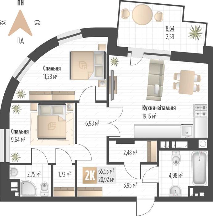 Продаж 2 кім. квартири SOUL PARK вул П. Орлика 65.53 кв.м
