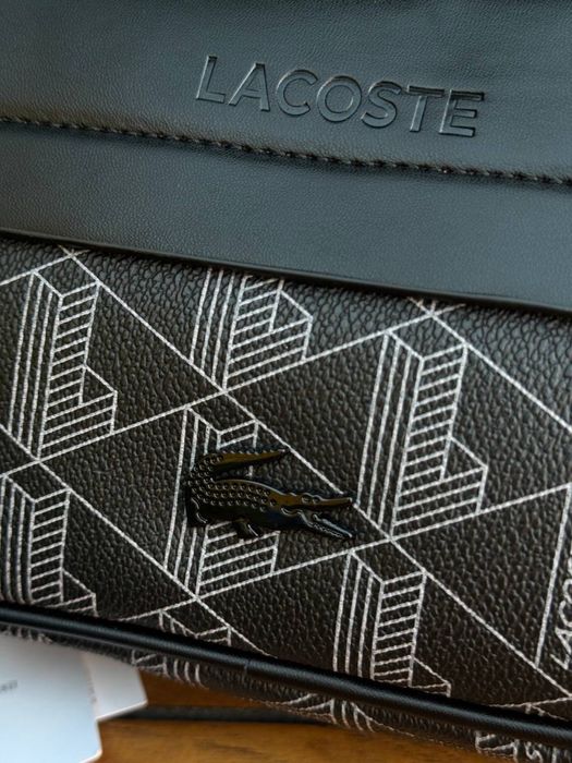 Сумка Lacoste monogram green черная через плечо барсетка Лакост