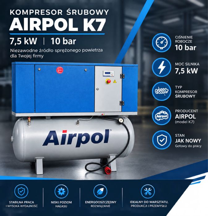 Kompresor śrubowy Airpol K7 7,5kW 10 bar jak nowy