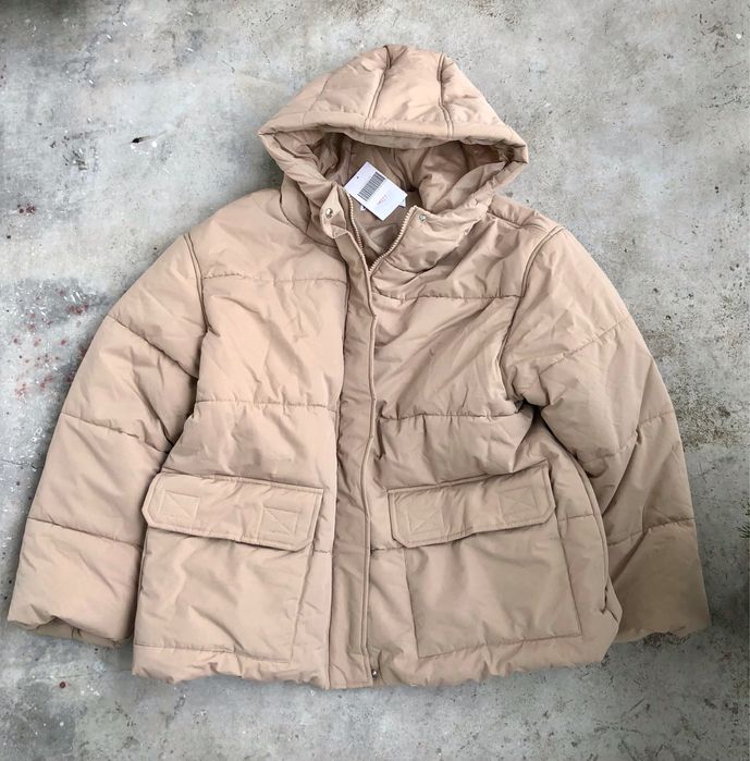 Beżowa kurtka puchowa z kapturem Asos Design 44 XXL