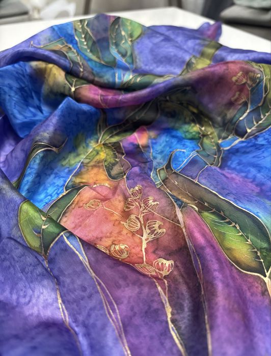 Apaszka ręcznie malowana unikat vintage 100% silk jedwab seta