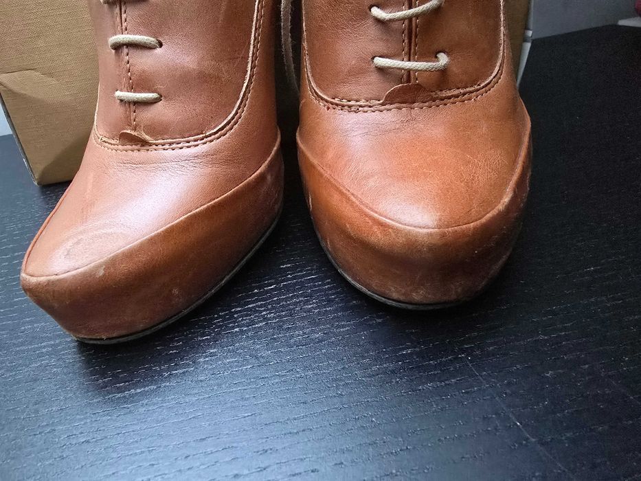 Wojas półbuty na obcasie sznurowane botki na szpilce beżowe brązowe 37