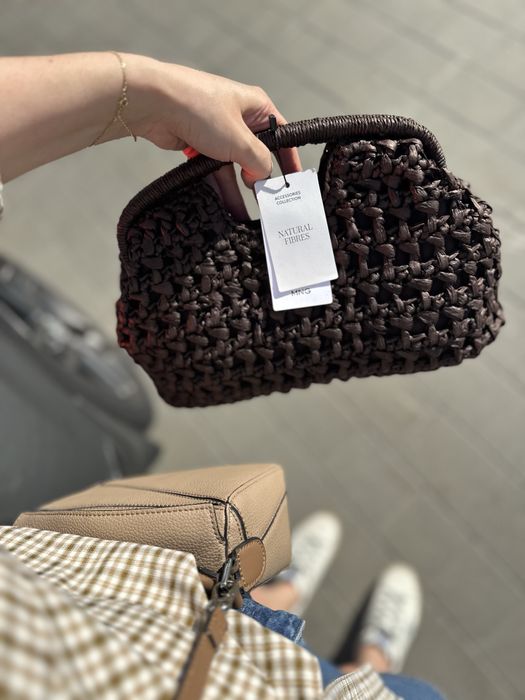 Сумка клатч манго зара mango коричнева плетена bottega